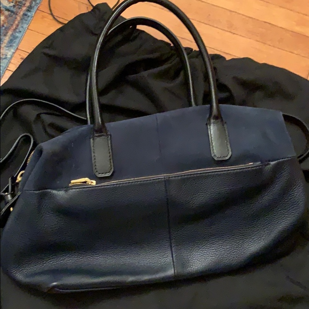 Jcrew navy leather and suede crossbody satchel